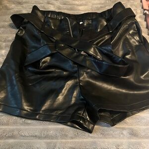 Black Faux Leather Women Shorts